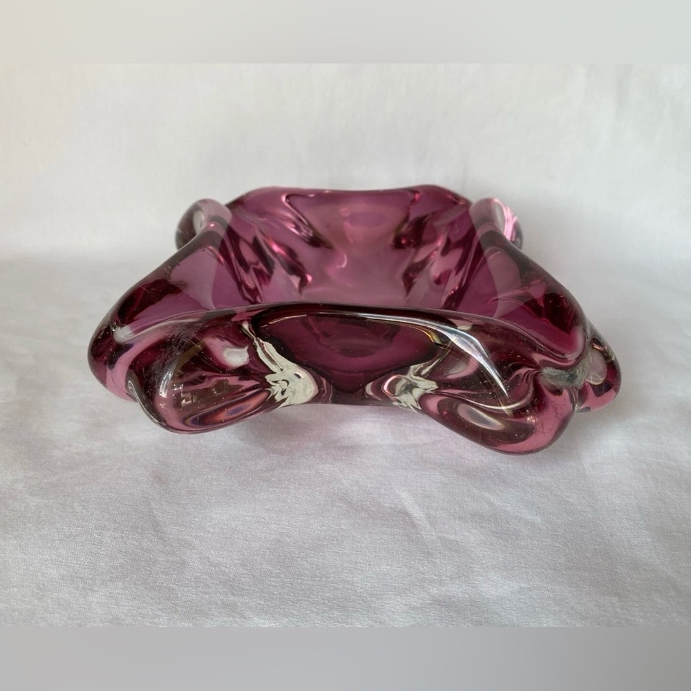 Pink and Clear Art Glass Cigar Ashtray - Picture 2 of 7